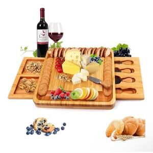 Bamboo Charcuterie Cheese Board with Cheese Tools